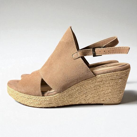 Vince Camuto Espadrille Wedge Sandals Womens Beige Suede Sling Back 10M - Picture 1 of 9